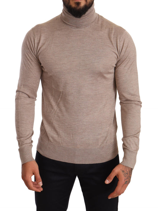 Dolce & Gabbana Beige Turtleneck Cashmere-Silk Blend Sweater