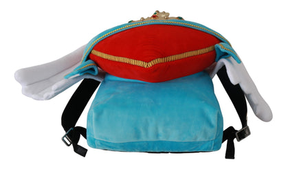 Dolce & Gabbana Red Blue Heart Wings DG Crown School Backpack