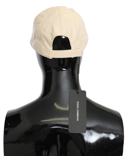 Dolce & Gabbana White Lamb Skin 100% Leather Baseball Hat