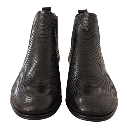 Dolce & Gabbana Black Leather Lizard Skin Ankle Boots