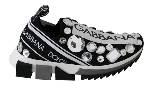 Dolce & Gabbana Chic Monochrome Crystal Studded Sneakers