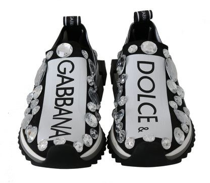 Dolce & Gabbana Chic Monochrome Crystal Studded Sneakers
