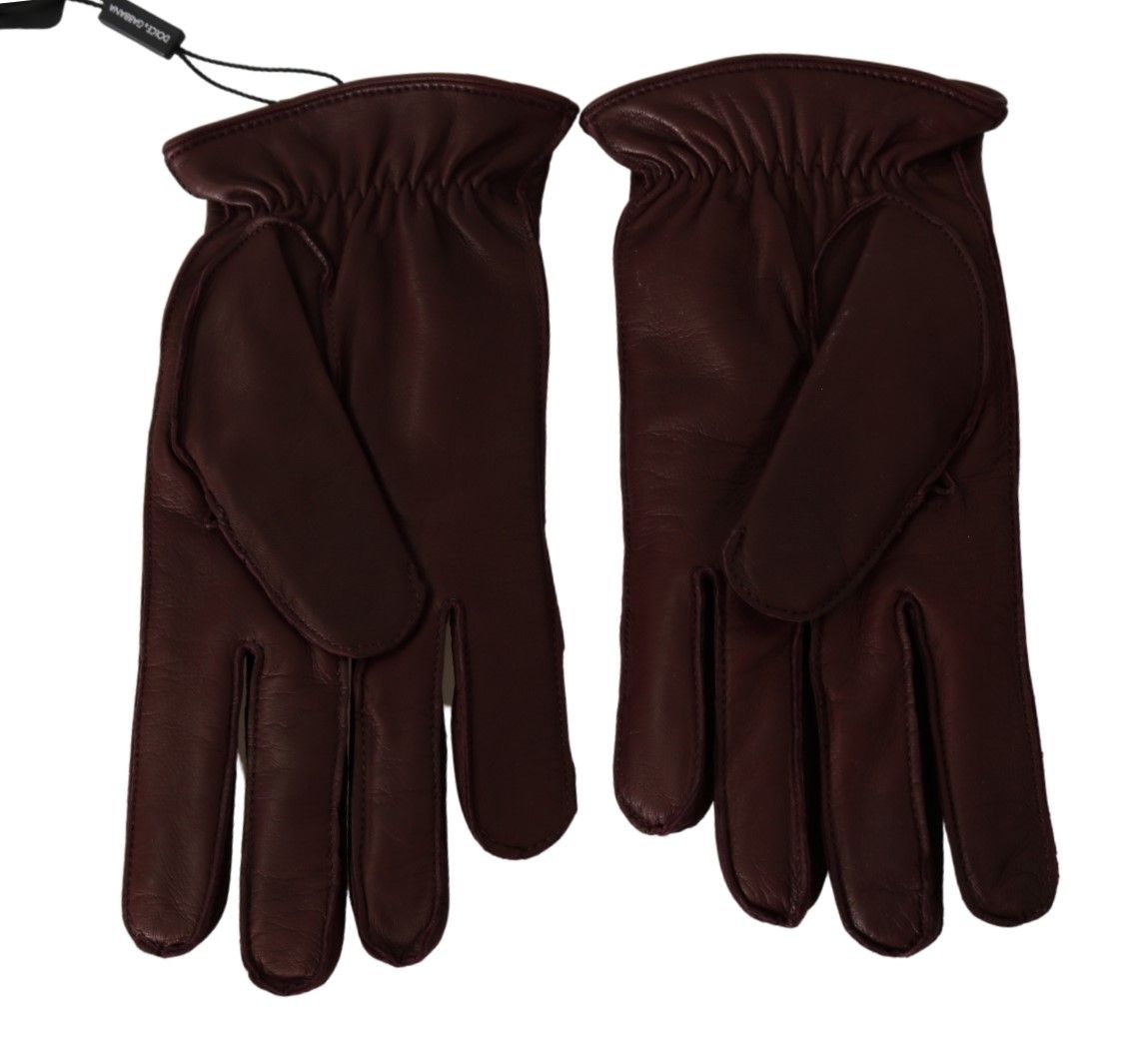 Dolce & Gabbana Maroon Wrist Length Mitten Leather Gloves
