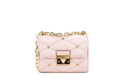 Michael Kors Serena Small Smooth Pink Vegan Leather Studded Flap Crossbody Bag