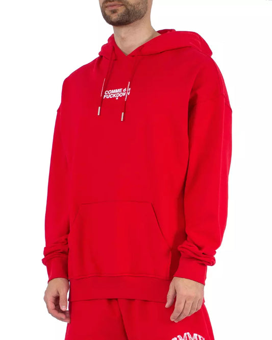 Comme Des Fuckdown Chic Pink Hooded Cotton Sweatshirt with Bold Graphics