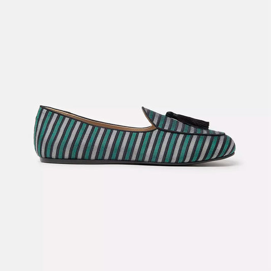 Charles Philip Elegant Striped Silk Loafers with Tassel