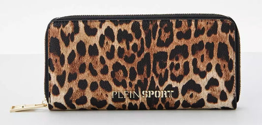 Plein Sport Sleek Designer Zipper Wallet with Gold Accents