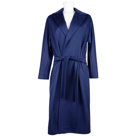 Made in Italy Elegant Blue Wool Coat with Ribbon Belt