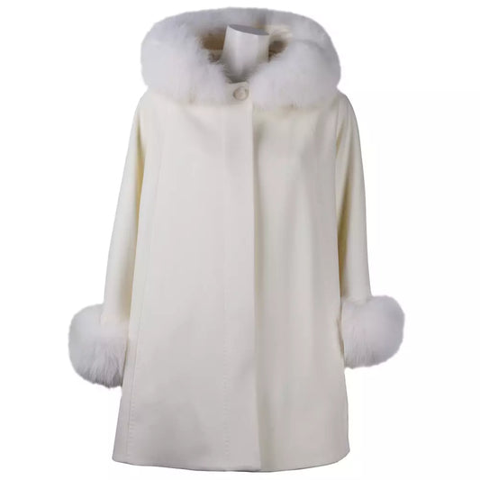 Made in Italy Elegant Virgin Wool Short Coat with Fur Trim