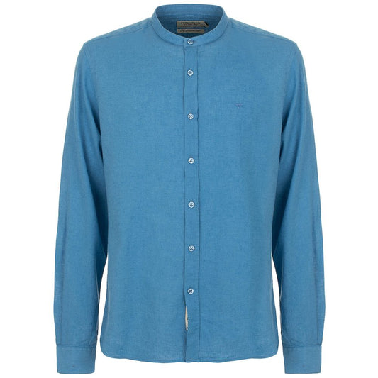 Fred Mello Elegant Light Blue Linen-Cotton Blend Shirt
