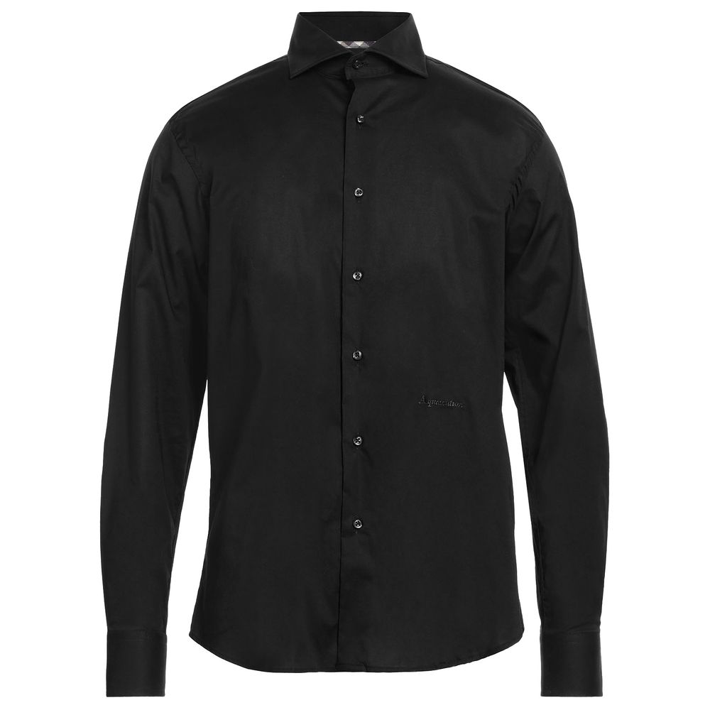 Aquascutum Elegant Black Cotton Shirt with Logo Embroidery