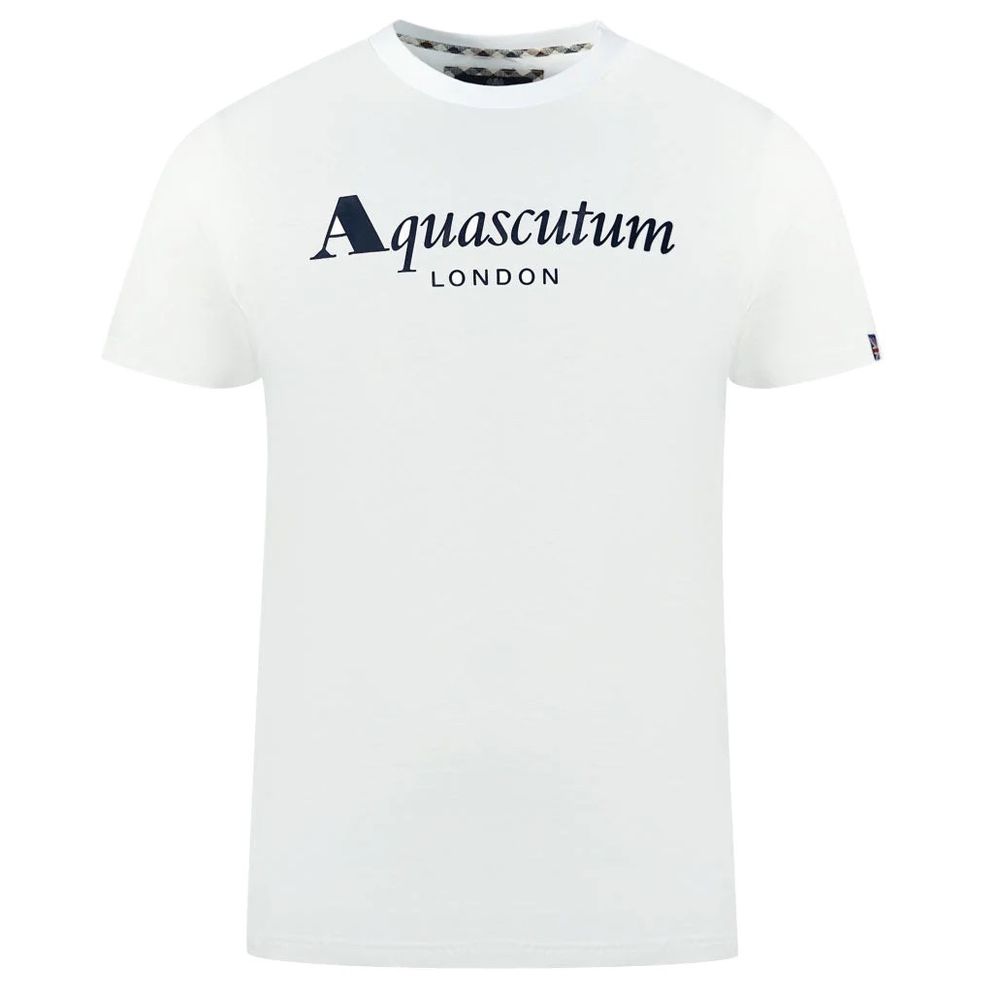 Aquascutum Classic White Cotton Logo Tee with Flag Detail