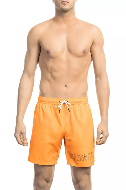 Bikkembergs Electric Orange Swim Shorts with Iconic Print