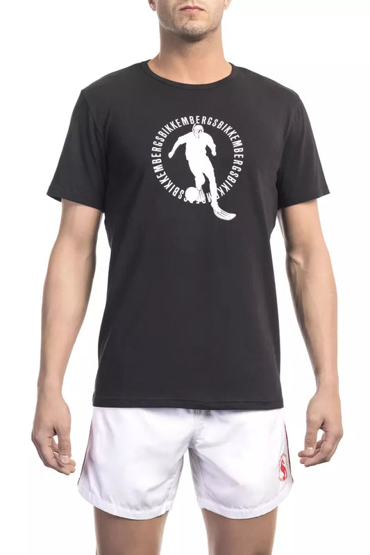 Bikkembergs Sleek Black Cotton Blend Printed T-Shirt