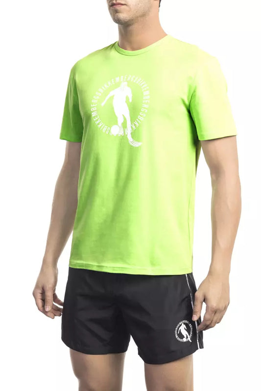 Bikkembergs Green Cotton Elastane Tee with Front Print