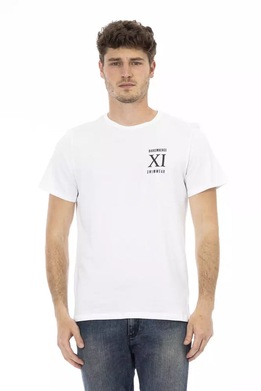 Bikkembergs Elegant White Front Print T-Shirt