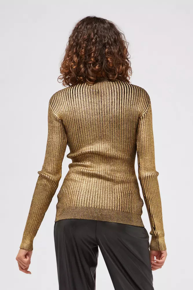 Custo Barcelona Glamorous Gold Long-Sleeved Sweater with Fancy Print