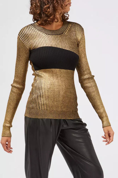 Custo Barcelona Glamorous Gold Long-Sleeved Sweater with Fancy Print