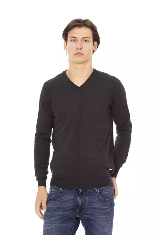 Baldinini Trend Sophisticated V-Neck Metallic Monogram Sweater