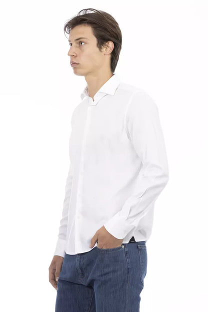 Baldinini Trend Chic White Slim Fit Italian Collar Shirt