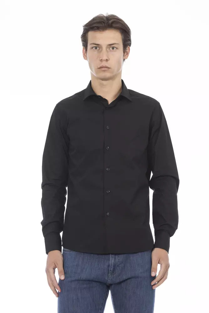 Baldinini Trend Elegant Slim Fit Black Cotton Shirt