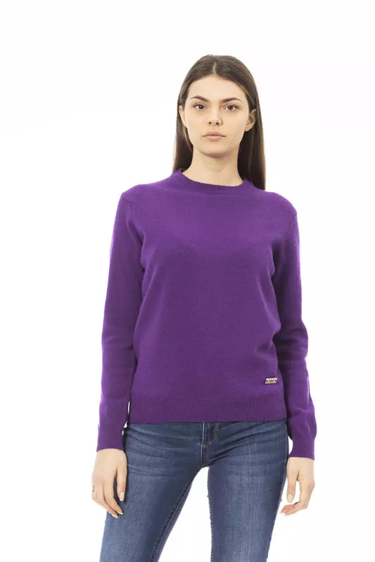 Baldinini Trend Crewneck Wool-Cashmere Blend Purple Sweater