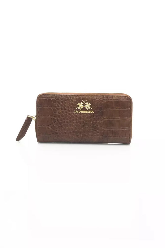 La Martina Elegant Brown Leather Zip Wallet