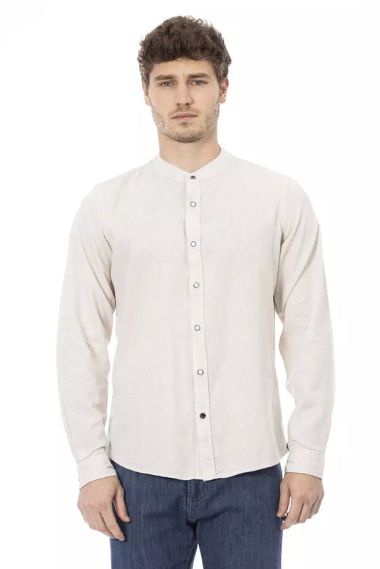 Baldinini Trend Chic Mandarin Collar White Shirt for Men