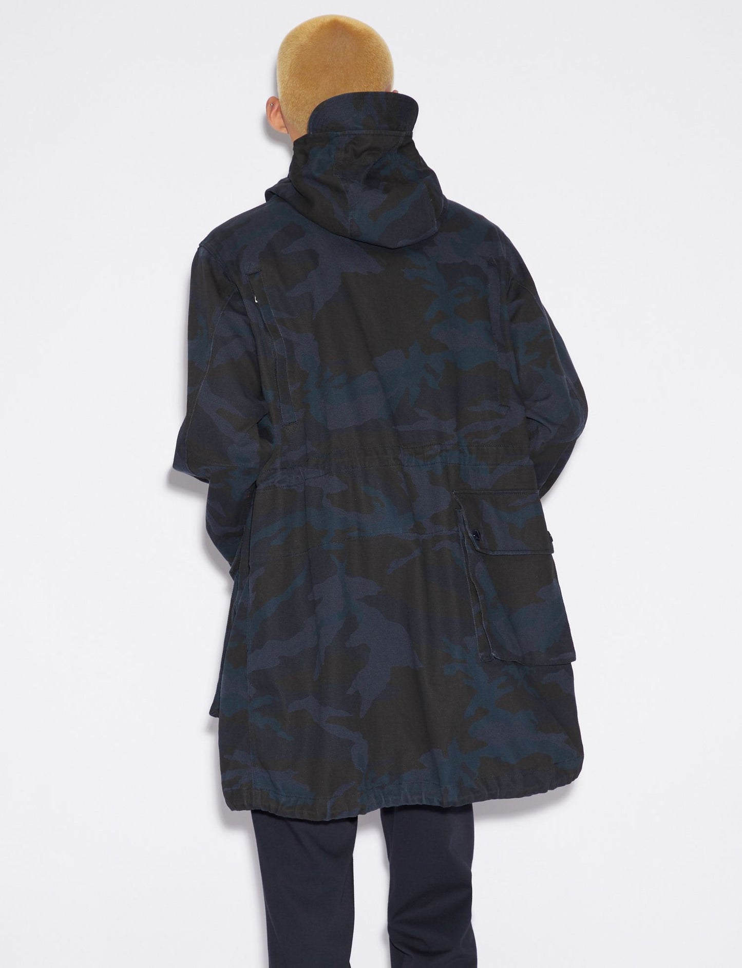 Armani Exchange Camouflage Hooded Trench Coat in Dark Blue