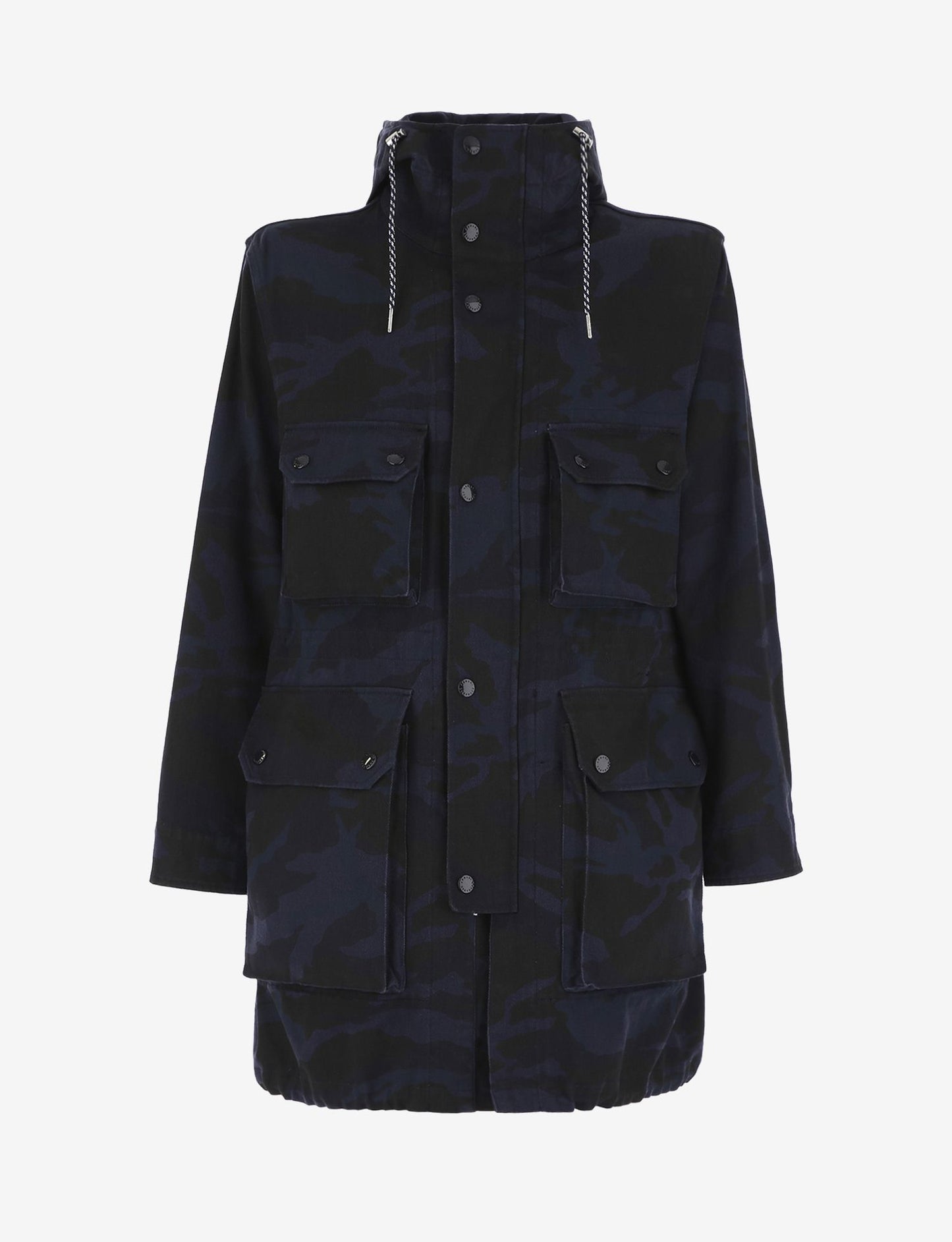 Armani Exchange Camouflage Hooded Trench Coat in Dark Blue
