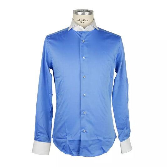 Made in Italy Elegant Contrast Collar Cotton Shirt