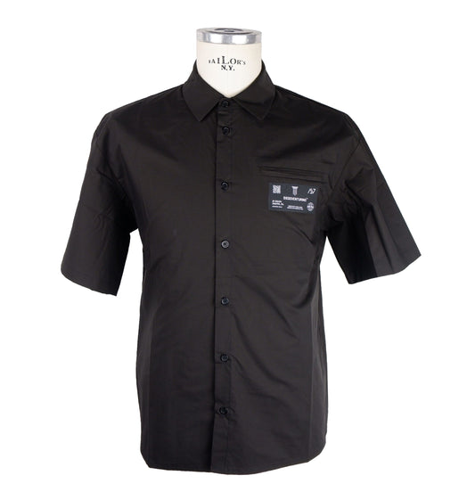 Diego Venturino Elegant Black Cotton Button-Up Shirt