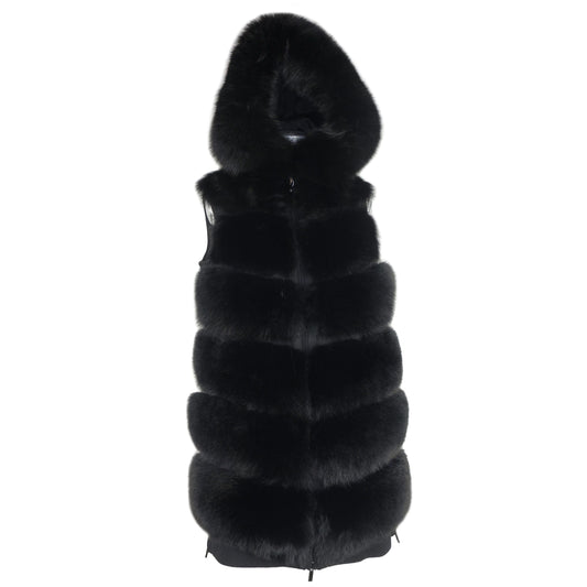 Made in Italy Sleeveless Wool Coat with Fox Fur Trim