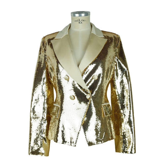 Elisabetta Franchi Chic Sequined Double-Breasted Yellow Jacket