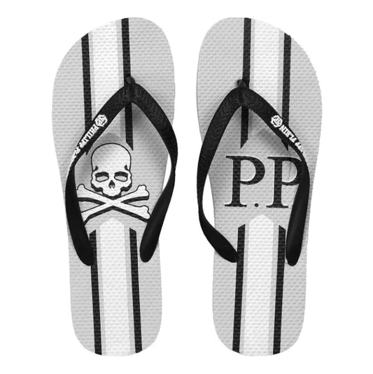 Philipp Plein Chic Gray Logo Print Flip Flops
