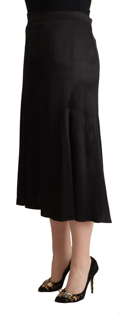 Blumarine Black Acetate High Waist A-line Midi Skirt