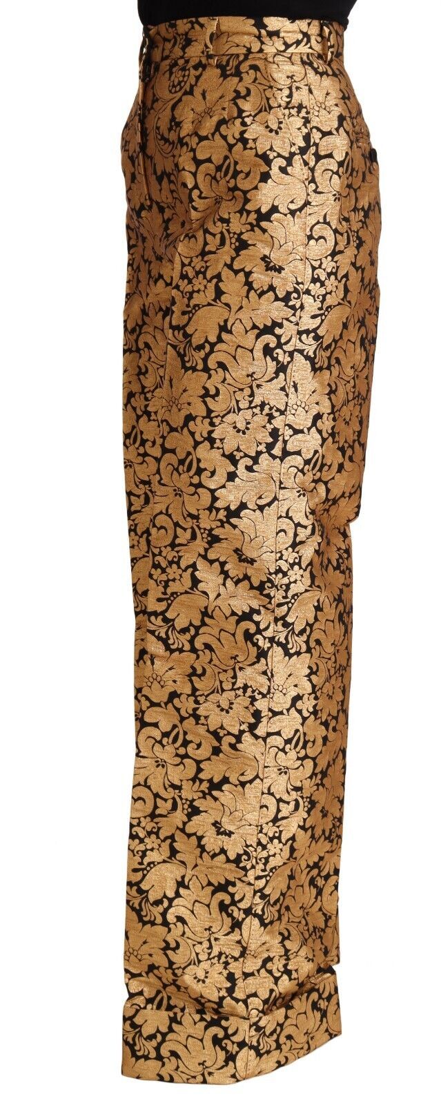Dolce & Gabbana Gold Floral Jacquard Straight Polyester Pants