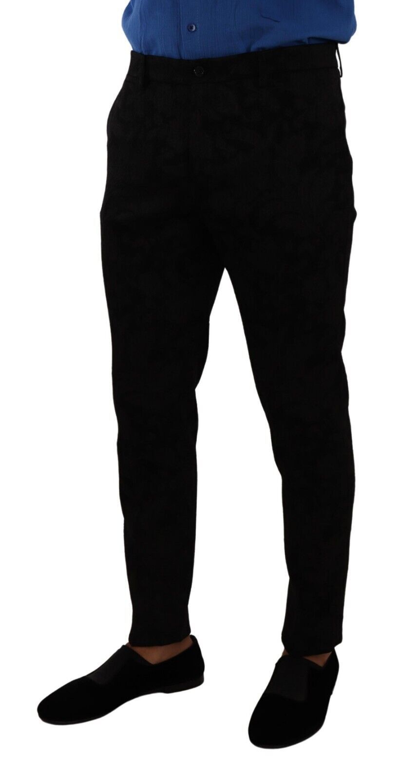 Dolce & Gabbana Black Brocade Skinny Formal Trouser Dress Pants