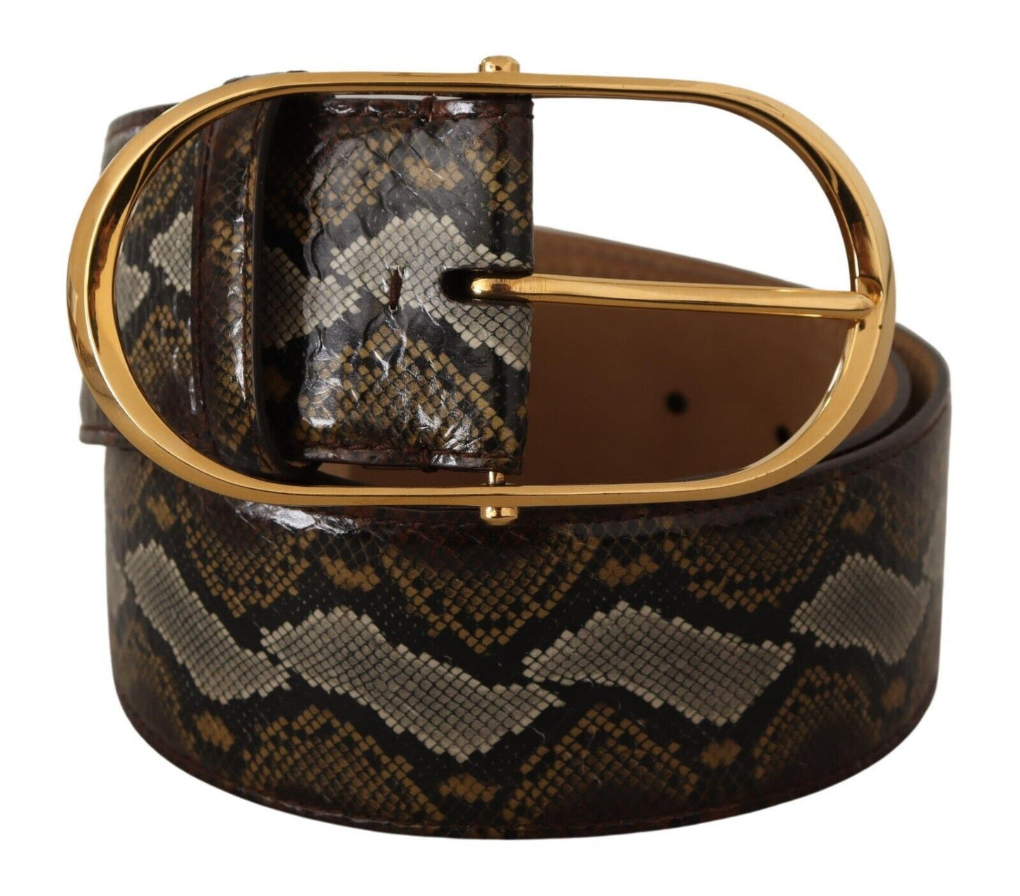 Dolce & Gabbana Brown Python Leather Gold Oval Buckle Belt