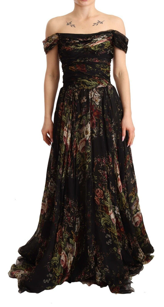 Dolce & Gabbana Multicolored Floral Off Shoulder Gown Dress