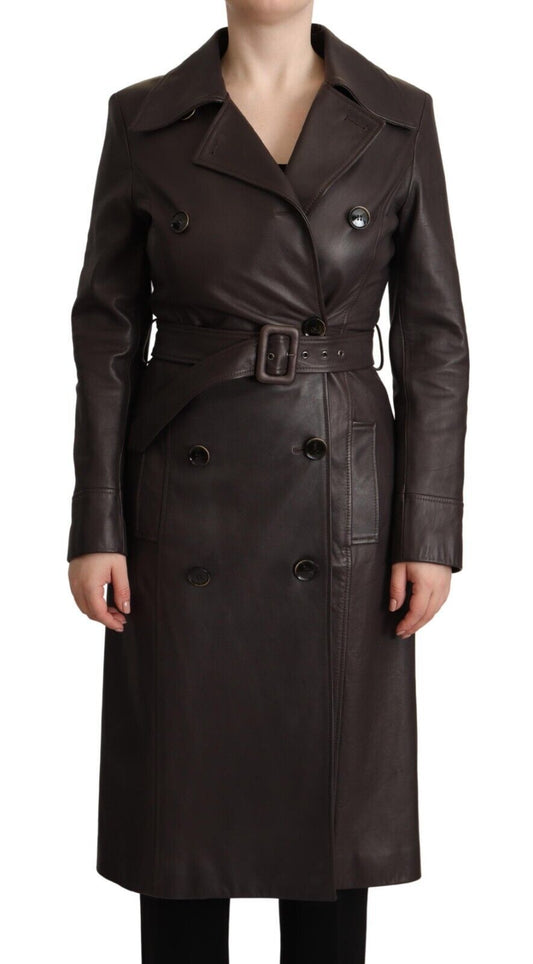 Dolce & Gabbana Elegant Double-Breasted Lambskin Leather Coat