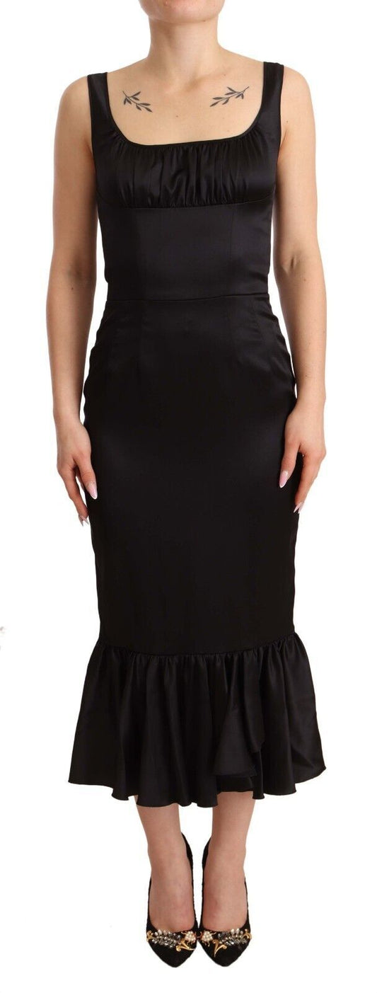 Dolce & Gabbana Elegant Black Silk Midi Sheath Dress