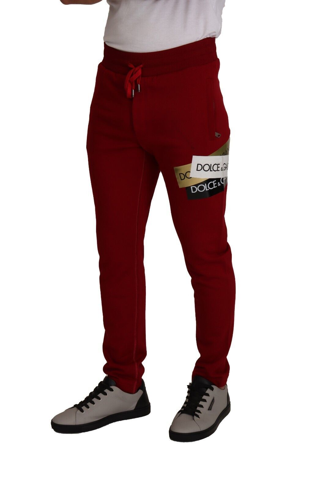 Dolce & Gabbana Red Cotton Logo Patch Sweatpants Jogging Pants