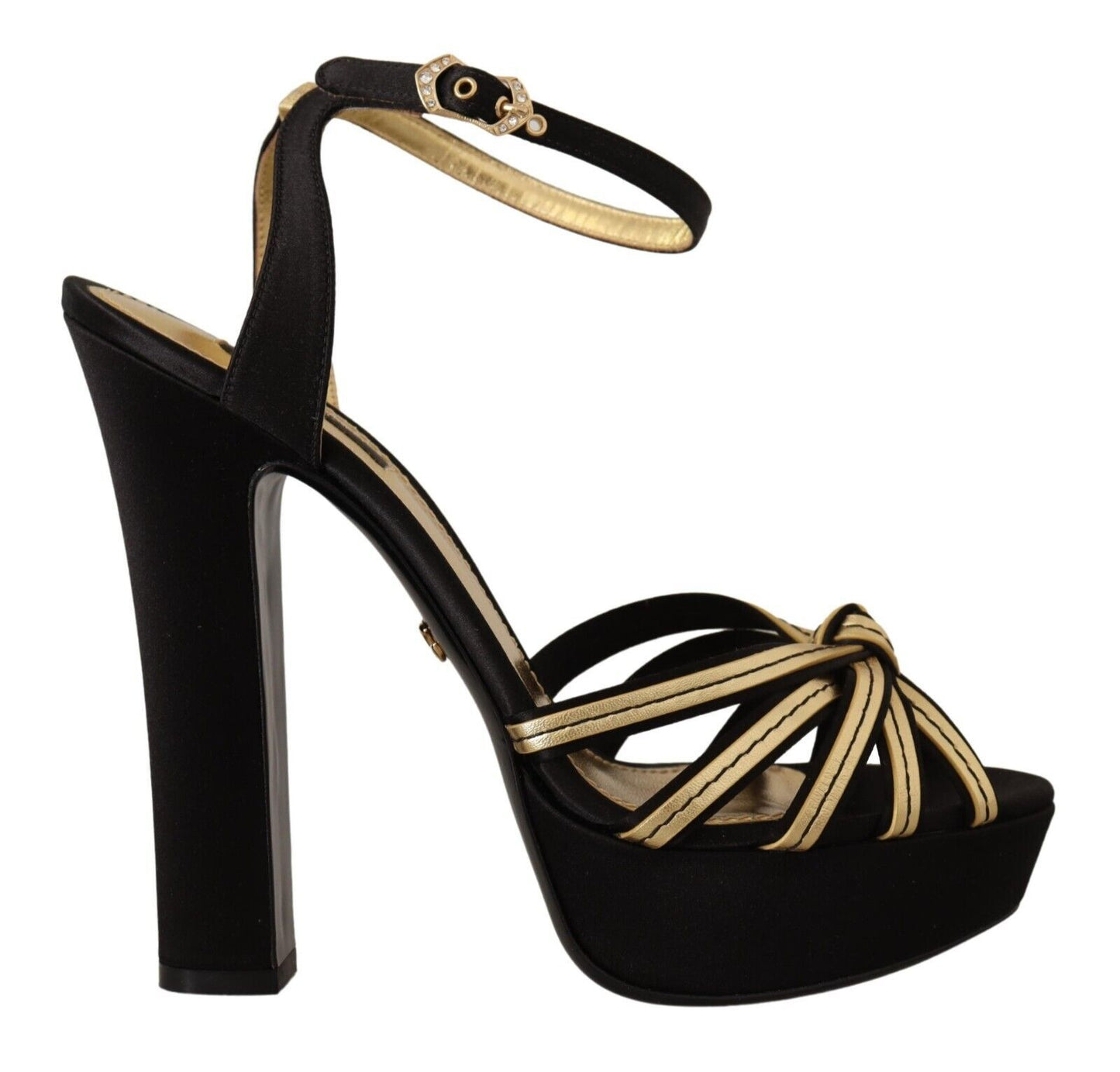 Dolce & Gabbana Elegant Black Gold Ankle Strap Heels Sandals
