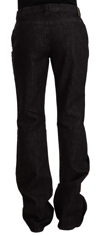 GF Ferre Black Mid Waist Cotton Denim Straight Boot Cut Jeans