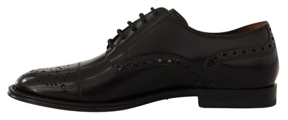 Dolce & Gabbana Black Leather Wingtip Mens Formal Derby Shoes