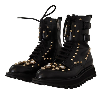 Dolce & Gabbana Black Crystal-Studded Formal Boots