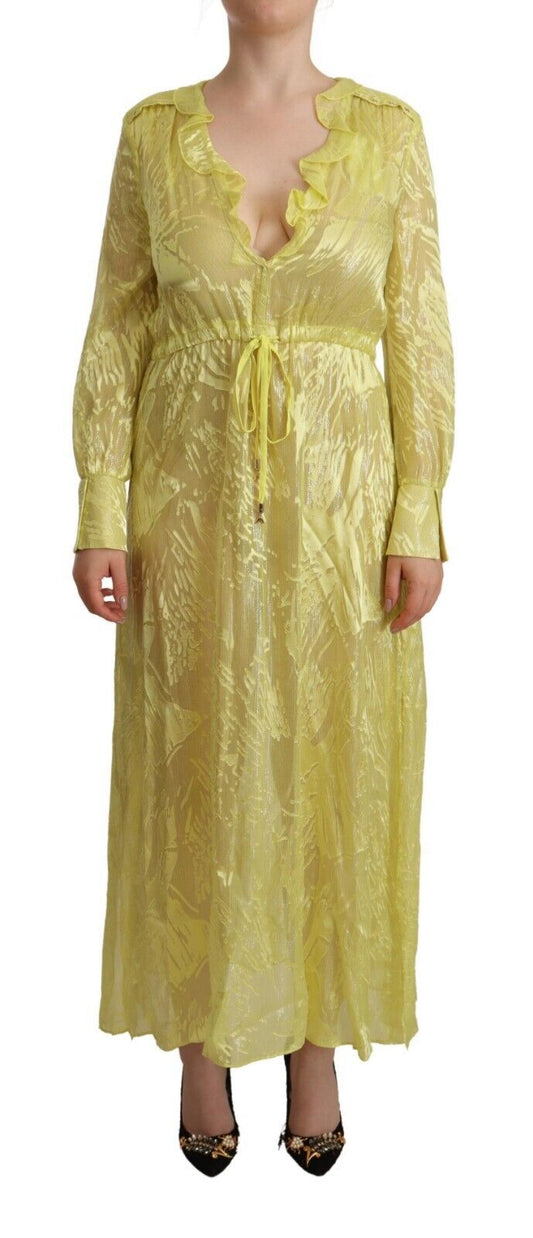 Patrizia Pepe Sunshine Silk Blend Maxi Dress - Long Sleeves & Plunge