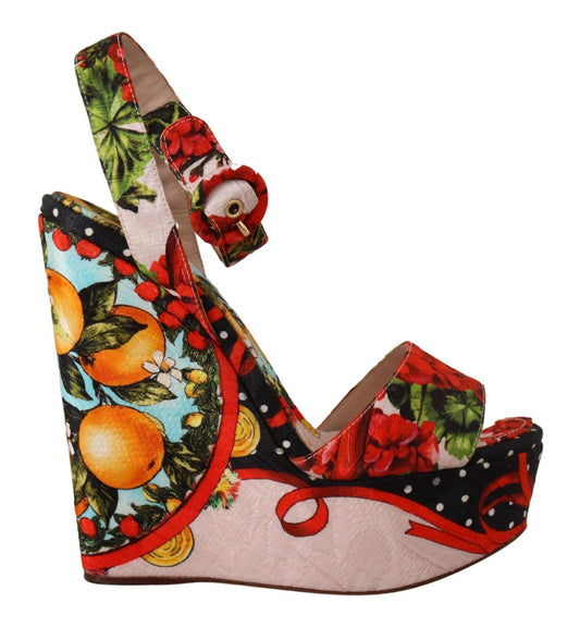 Dolce & Gabbana Multicolor Brocade Platform Heels Sandals Shoes