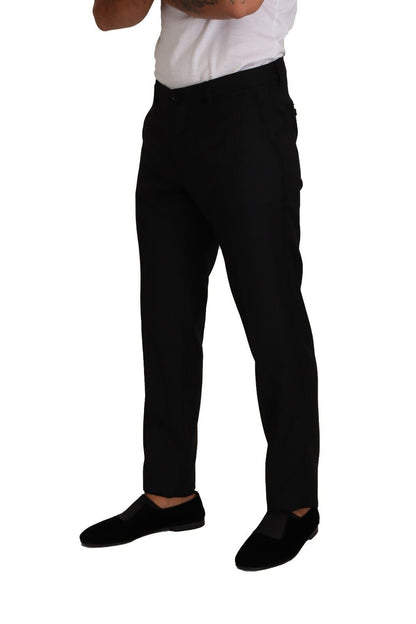 Dolce & Gabbana Black Wool DG LOGO Trouser Dress Pants